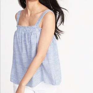 Sleeveless Smocked Swing Top Blue Stripe Sz Tall